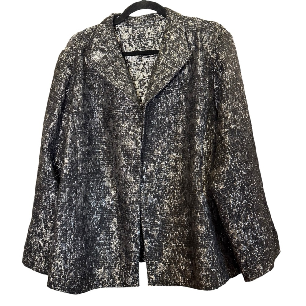 Eileen Fisher Woman Jacquard Charcoal and Silver Metallic Blazer sz 1X